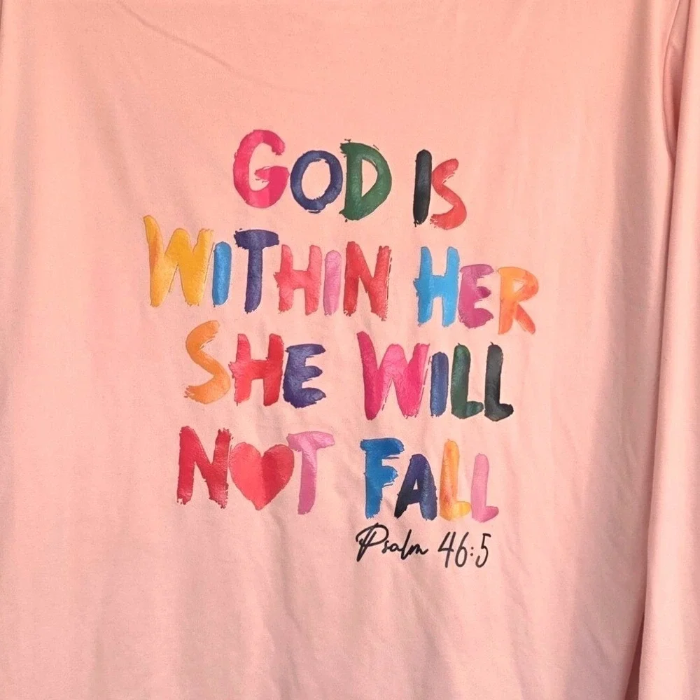 Youth Long Sleeve Graphic T Shirt‎ God Is Within Her Psalm 46 5 Pink 16Y